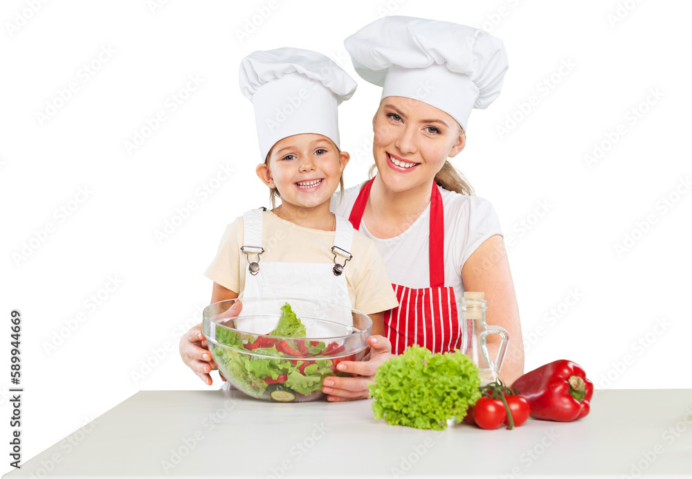 Mother and Daughter Having Fun in Kitchen Isolated Mother and Daughter Having Fun in Kitchen Isolated
