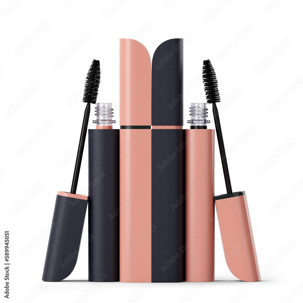 Unusual composition of mascara set in black and beige packages ...