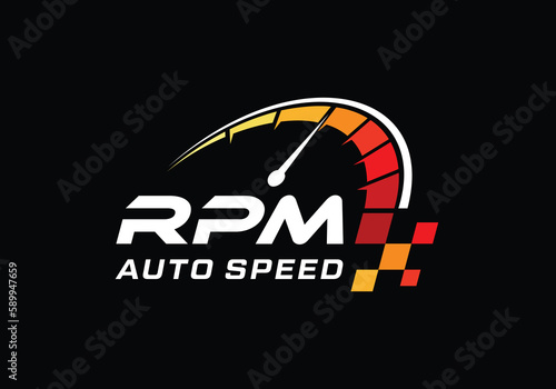 Speed rpm, speedometer driver race logo design template