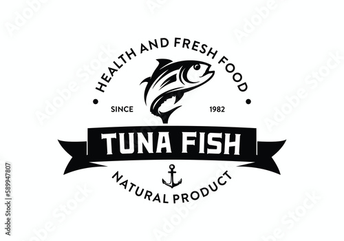 Tuna fish seafood logo vintage label badge design template