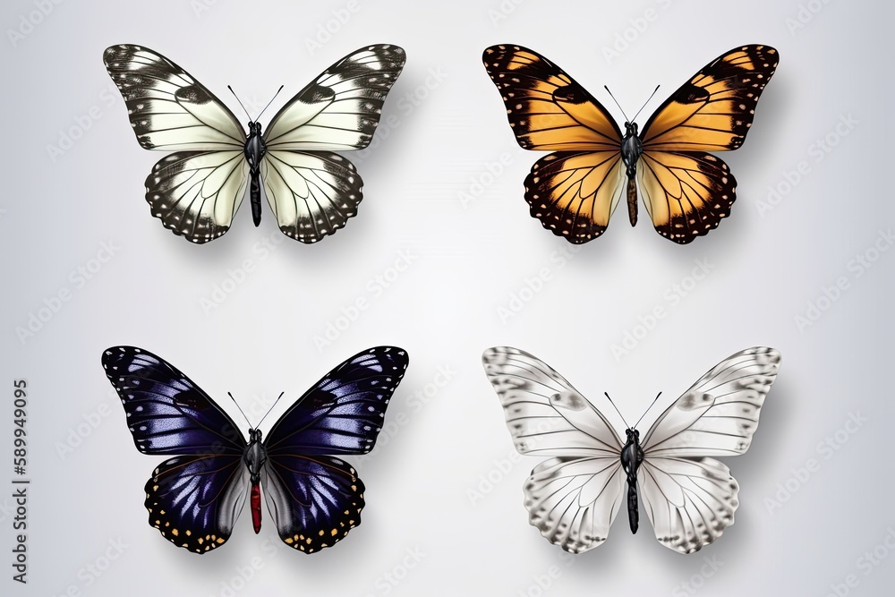 set of butterflies realistic Butterfly pack blank background set of butterflies realistic Butterfly pack blank background