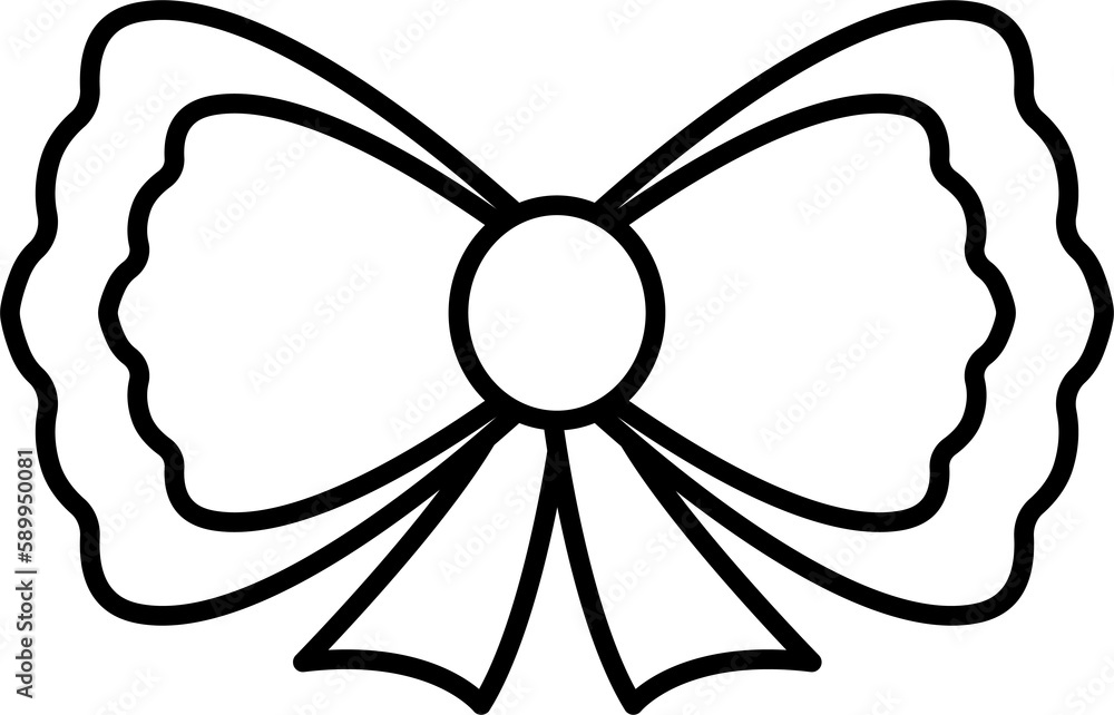 Black and white ribbon bow icon. PNG with transparent background.