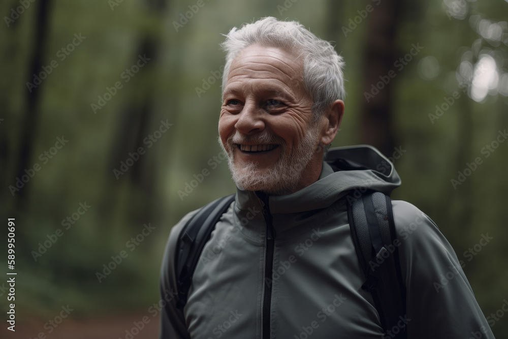 Portrait of a grey haired older man exercising outdoors. Generative ai Portrait of a grey haired older man exercising outdoors. Generative ai