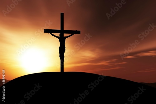 cross in the sunset, jesus on cross, jesus crucified on the cross illuminated by sunlight during sunset