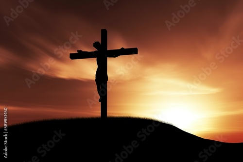 cross on sunset, jesus on cross, jesus crucified on the cross illuminated by sunlight during sunset