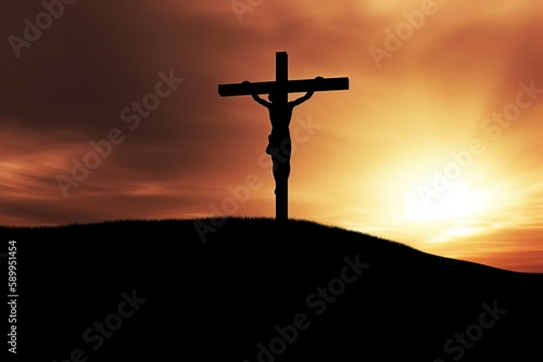 cross on sunset, jesus crucified on the cross illuminated by sunlight during sunset