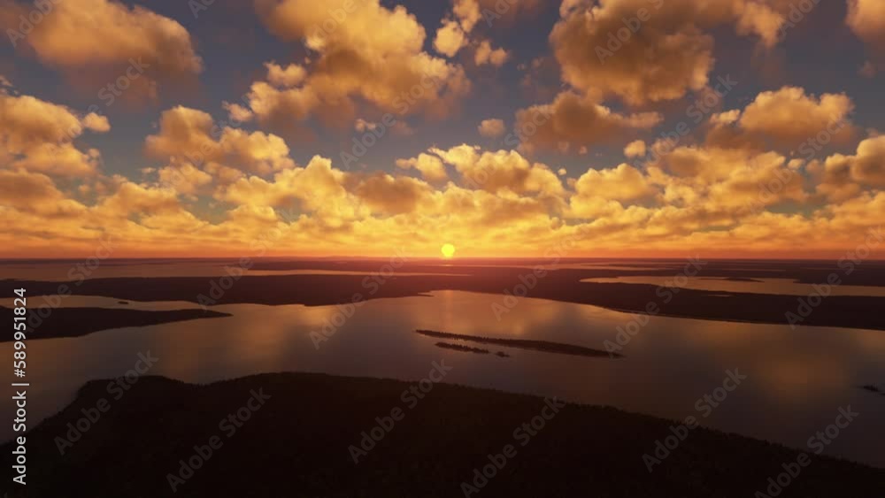 Front Aerial View at Sunrise of Lake Kagawong; Manitoulin Island; Ontario. Canada Front Aerial View at Sunrise of Lake Kagawong; Manitoulin Island; Ontario. Canada