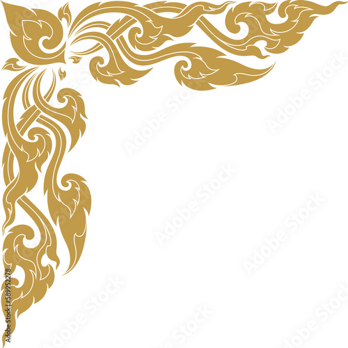 Gold corner art, asian buddhism temple png file for decoration