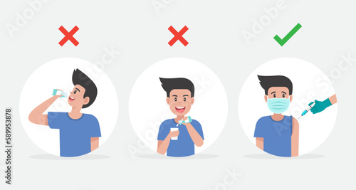 Public relations campaign banner to educate about the Coronavirus Covid 19 vaccine to use correctly.