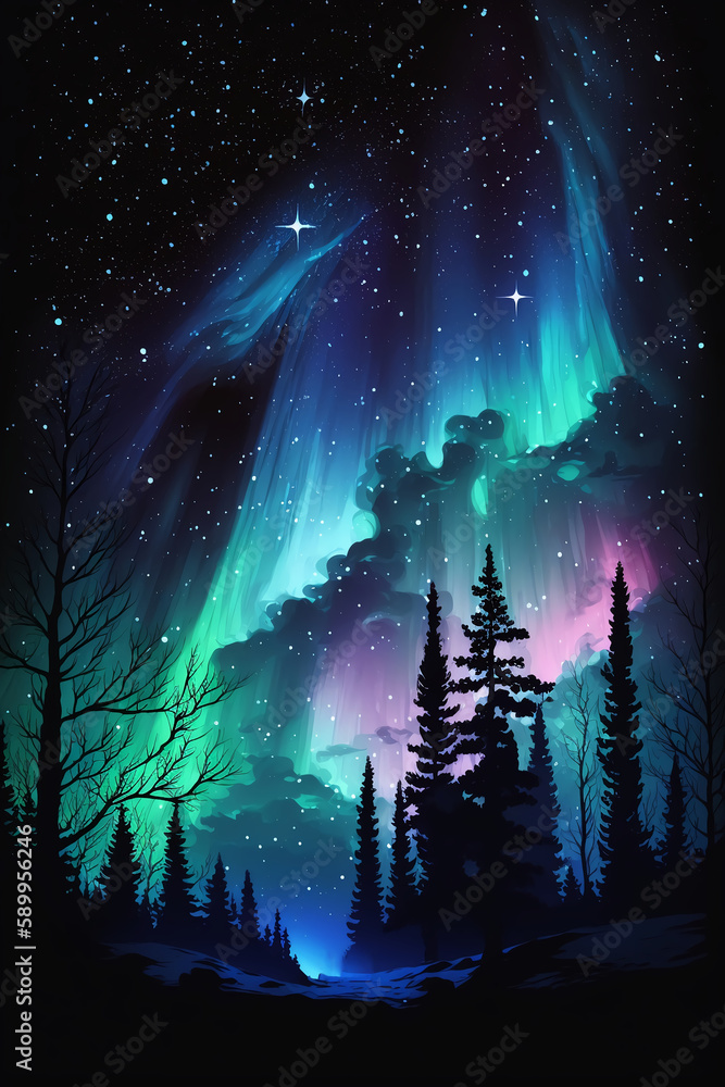 Aurora Night Sky Background,Generative AI