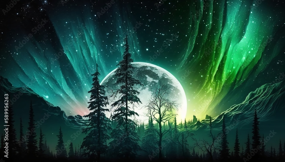 Obraz premium Aurora Night Sky Background,Generative AI