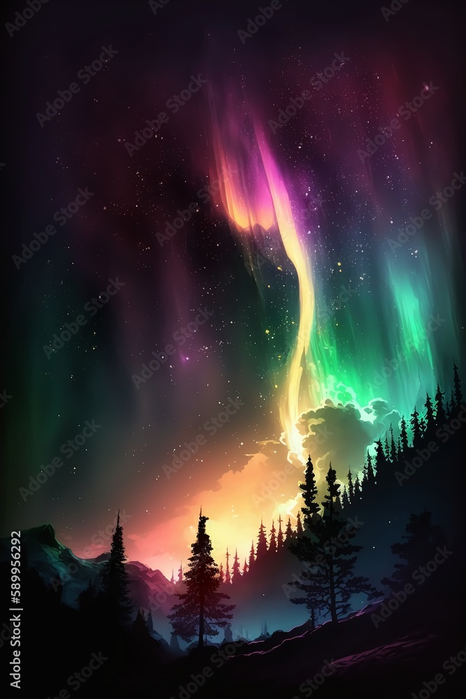 Aurora Night Sky Background,Generative AI