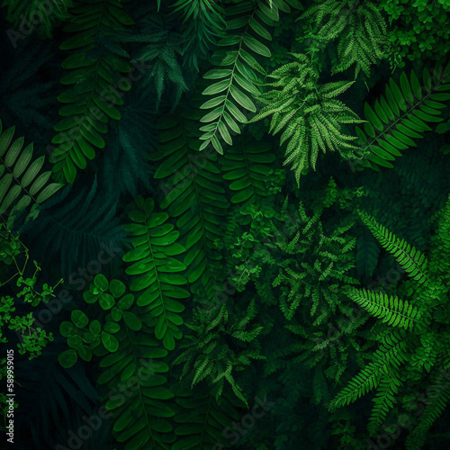 Green tropical leaf texture pattern background  Generative AI