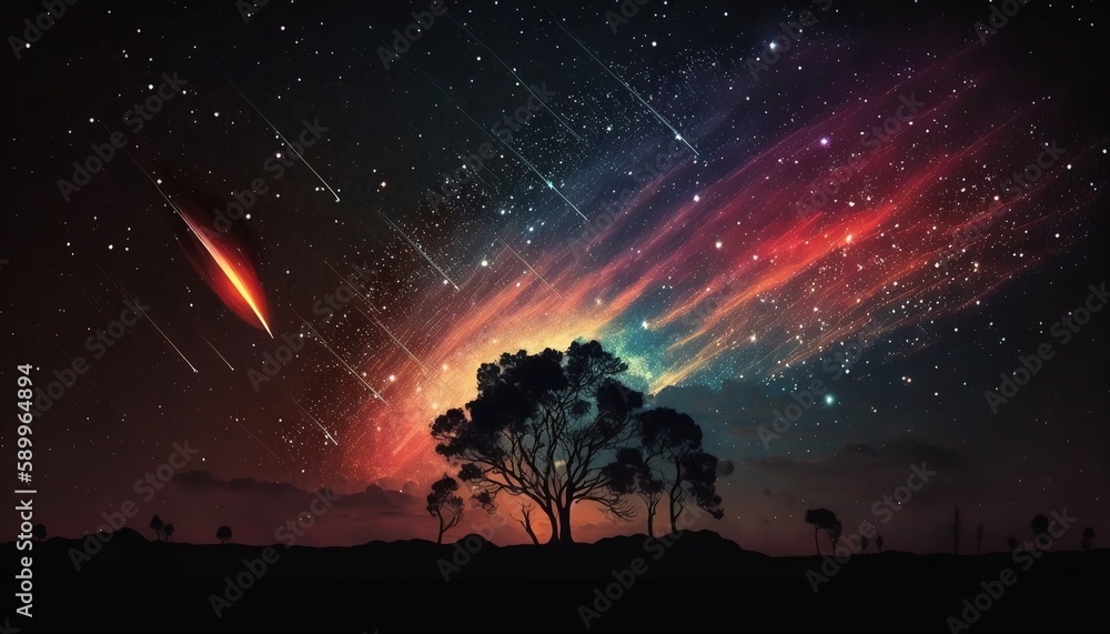 Fototapeta premium Beautiful meteor shower in the night sky,Generative AI
