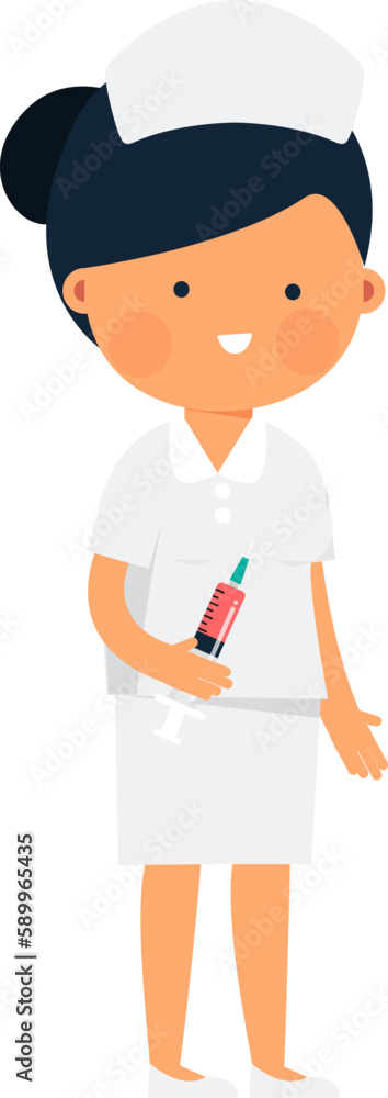 Cute Woman Nurse Syringe Standing Flat Character Design Isolated Cute Woman Nurse Syringe Standing Flat Character Design Isolated