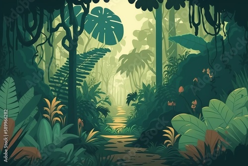 2D flat tropical forest background Generative AI