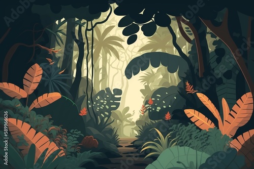 2D flat tropical forest background,Generative AI
