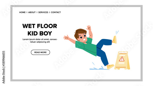 wet floor kid boy vector