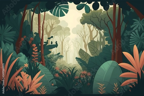 2D flat tropical forest background Generative AI