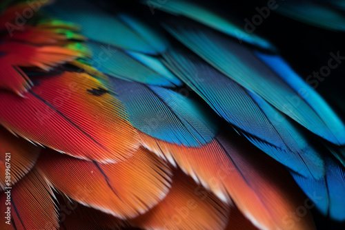 Illustration of the closeup ciew of the feathers of an exotic bird created with Generative AI