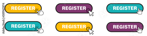 Colorful register buttons with pointer. Vector elements for website collection.