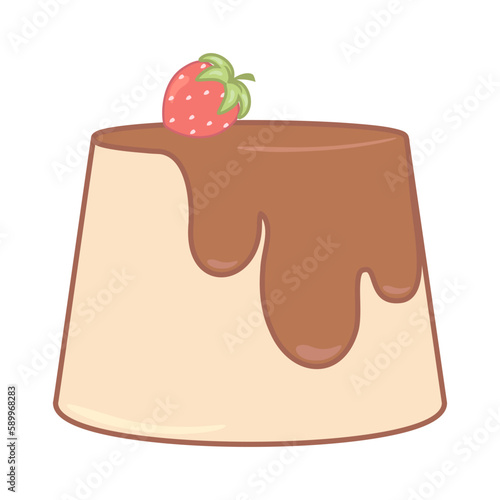 Delicious sweet panna cotta with shecold and strawberry retro cartoon stylization, anime image, element for background, wallpaper, textile, wrapping paper, greeting cards