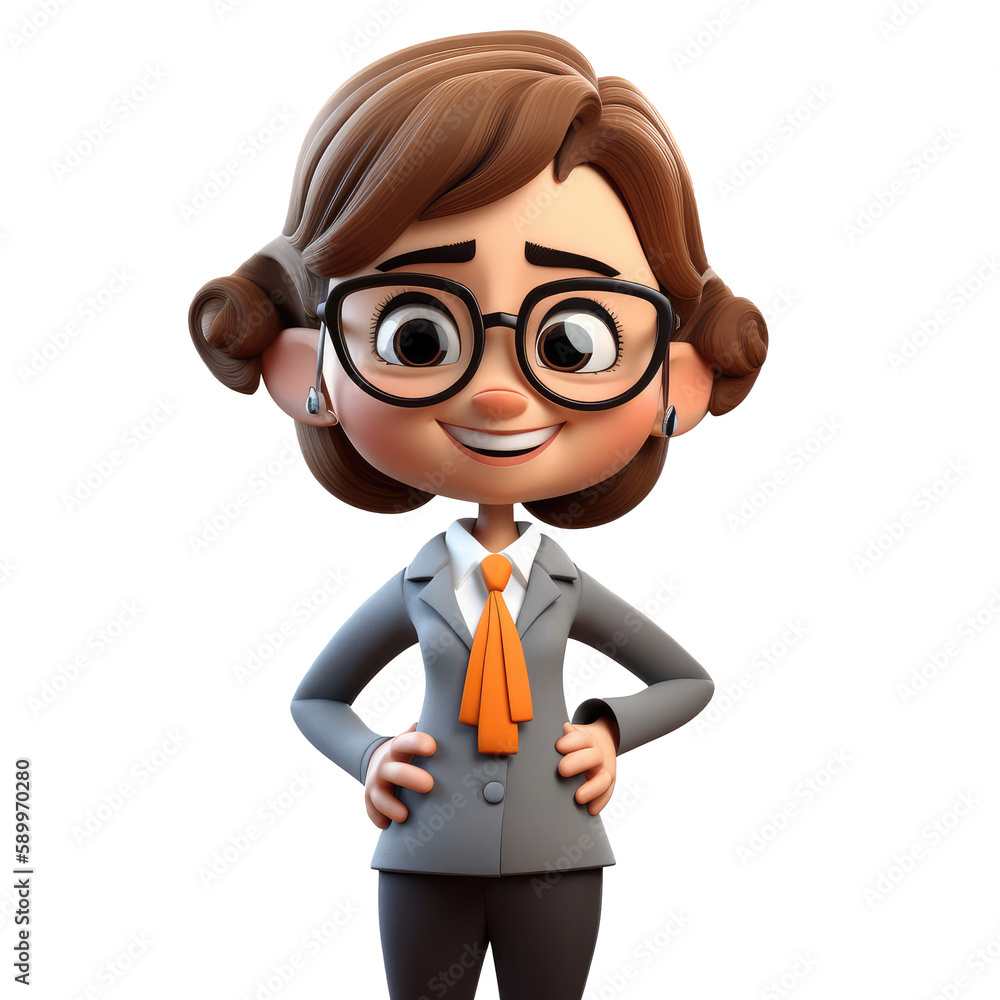 3d icon cute Young smiling business woman or office worker stands and holds work documents folder. people character illustration. Cartoon minimal style on Isolated Transparent png background. Generati 3d icon cute Young smiling business woman or office worker stands and holds work documents folder. people character illustration. Cartoon minimal style on Isolated Transparent png background. Generati