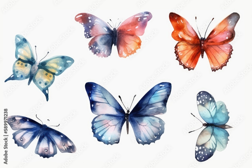 Obraz premium set of colorful butterflies watercolor Butterfly pack blank background Generative AI
