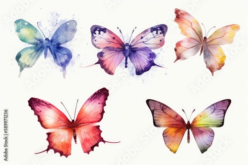 set of colorful butterflies watercolor Butterfly pack blank background  © PinkiePie