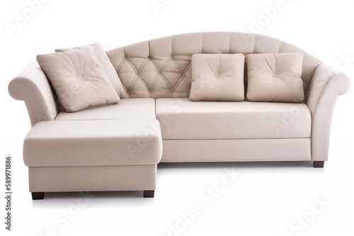 Modern White Furniture. Isolated Chair and Sofa on White Background