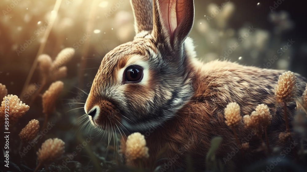 Fairy bunny illustration. Easter holiday concept with a rabbit. Generative AI