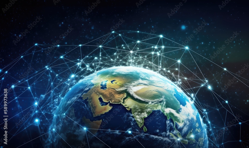 Satellite internet connects planet earth from space. Creating using generative AI tools Satellite internet connects planet earth from space. Creating using generative AI tools