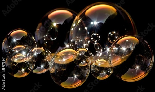 A burst of many transparent and colorful bubbles Creating using generative AI tools