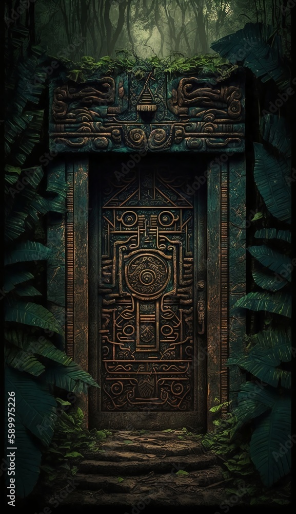 mayan door in the forest,Generative AI