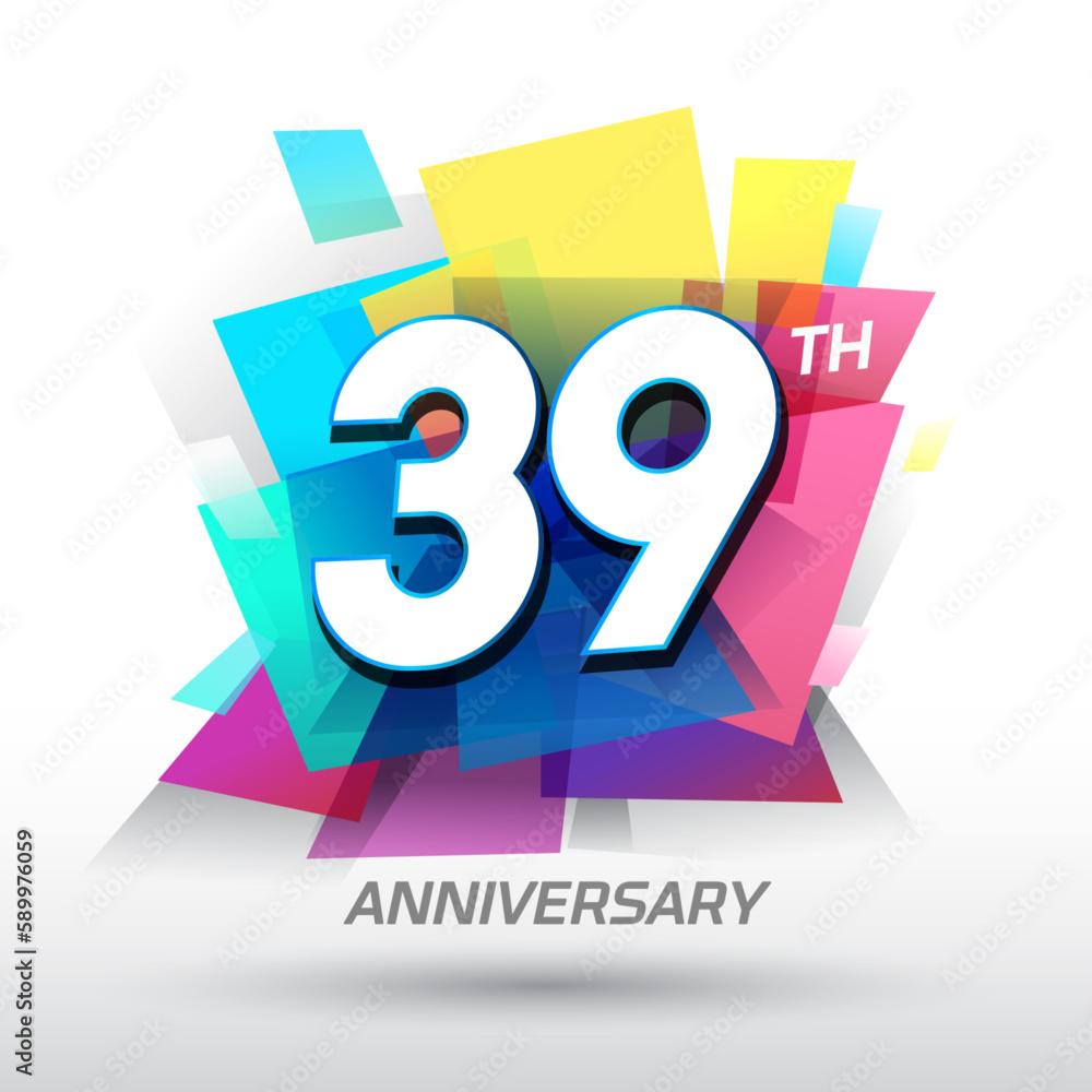 39th Anniversary with confetti and celebration background
