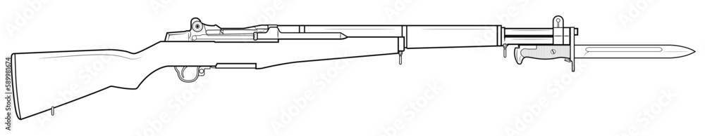 Vector illustration of the M1 Garand rifle with M1905 bayonet on the white background. Right side. Vector illustration of the M1 Garand rifle with M1905 bayonet on the white background. Right side.