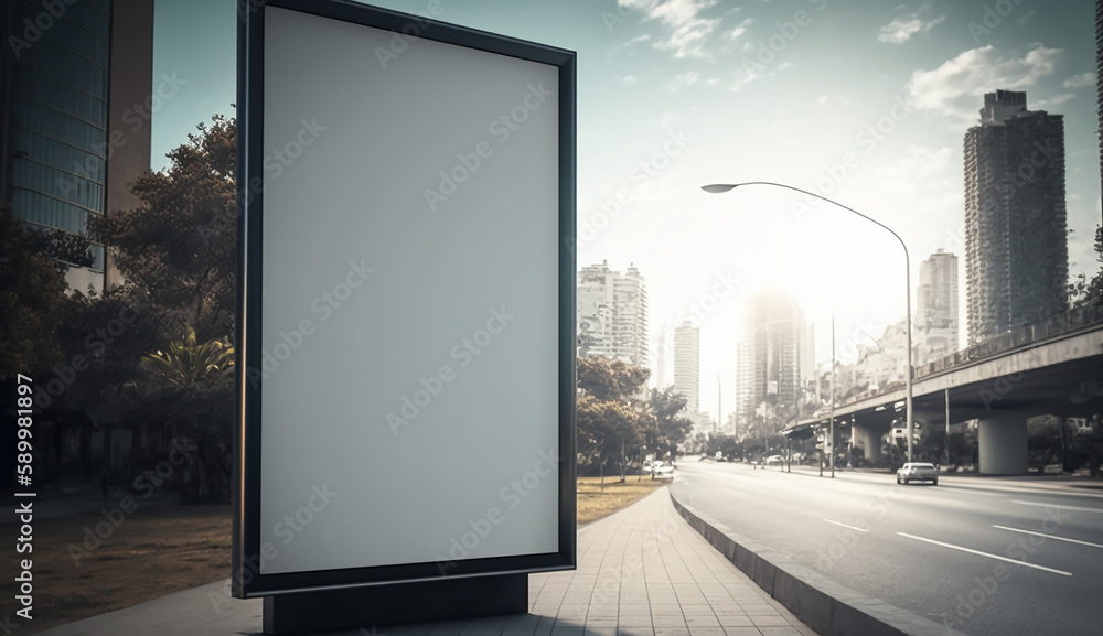 billboard or blank poster, blank white mast banner mockup, front view, outdoor, billboard clear poster for advertising display outside sign template, for Display or montage of product generate by AI.