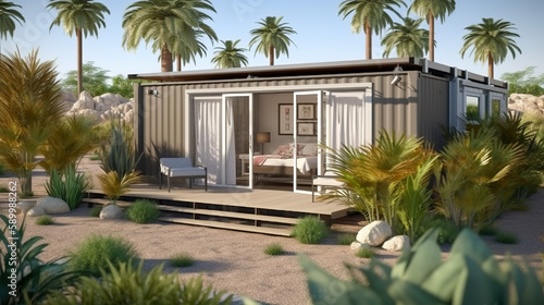 Sustainable Desert Living  Small House Made of Cargo Containers with Efficient Design  Generative AI