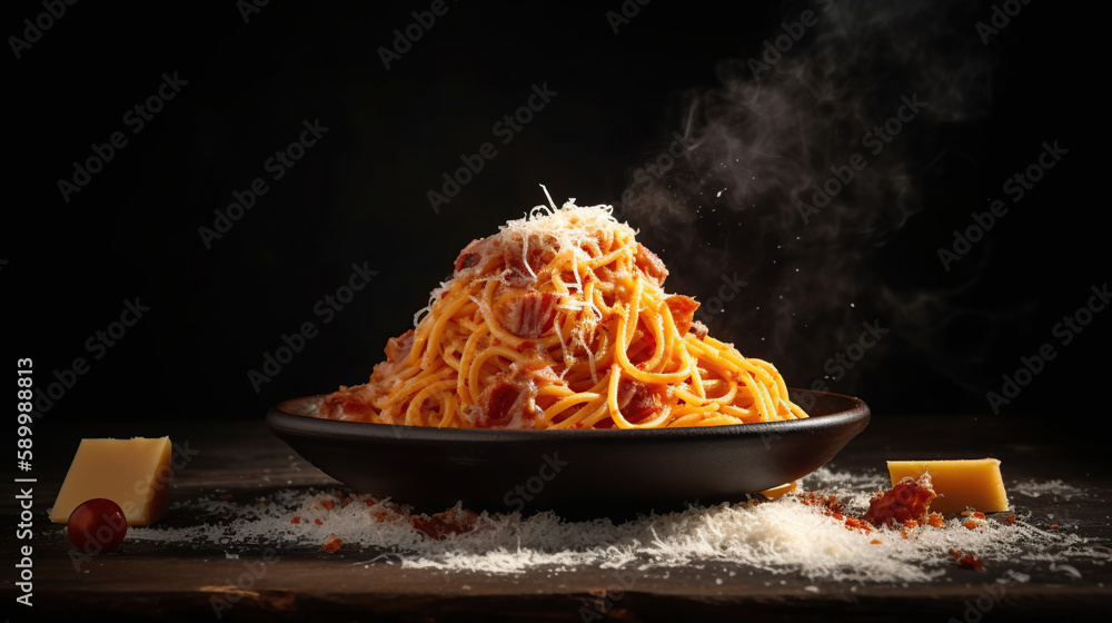 Spaghetti alla Amatriciana with guanciale, tomatoes and pecorino cheese