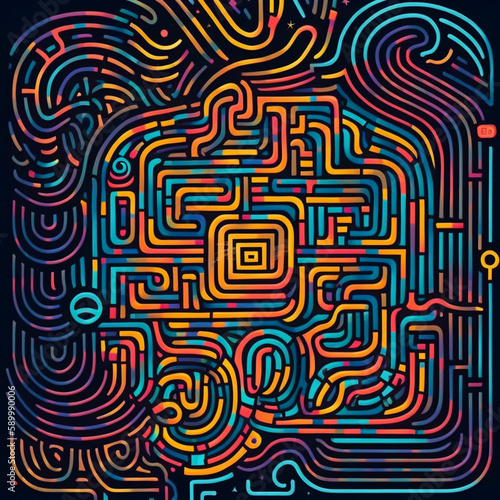 Abstract colorful maze labyrinth wallpaper, Generative AI
