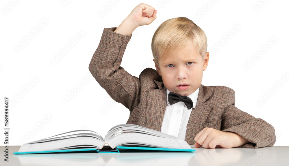 Little boy with book isolated on white background Little boy with book isolated on white background
