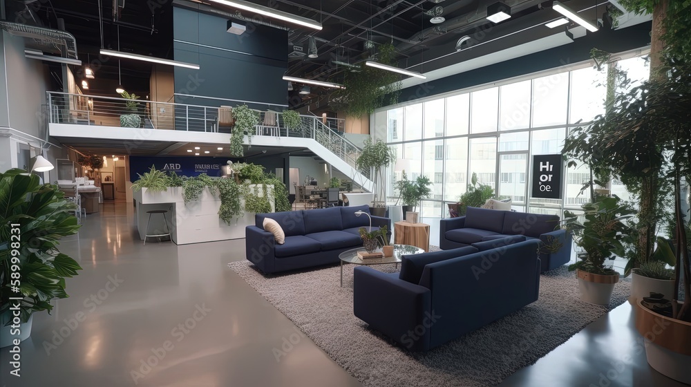 The Facebook headquarters office is a dynamic and exciting workplace, with a sleek and modern design. Generated by AI. - obrazy, fototapety, plakaty 