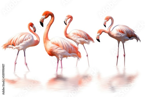 flamingos on white background - generative ai © Andrus Ciprian
