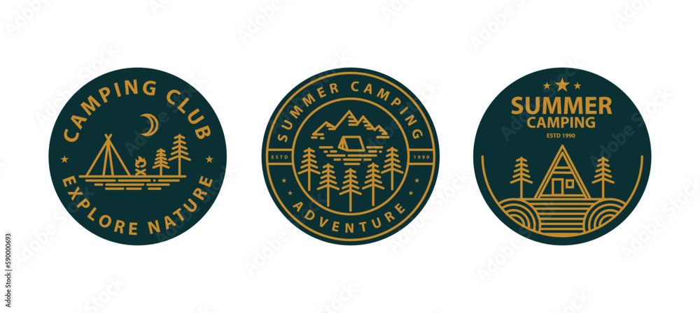 Set of camping and hiking badges