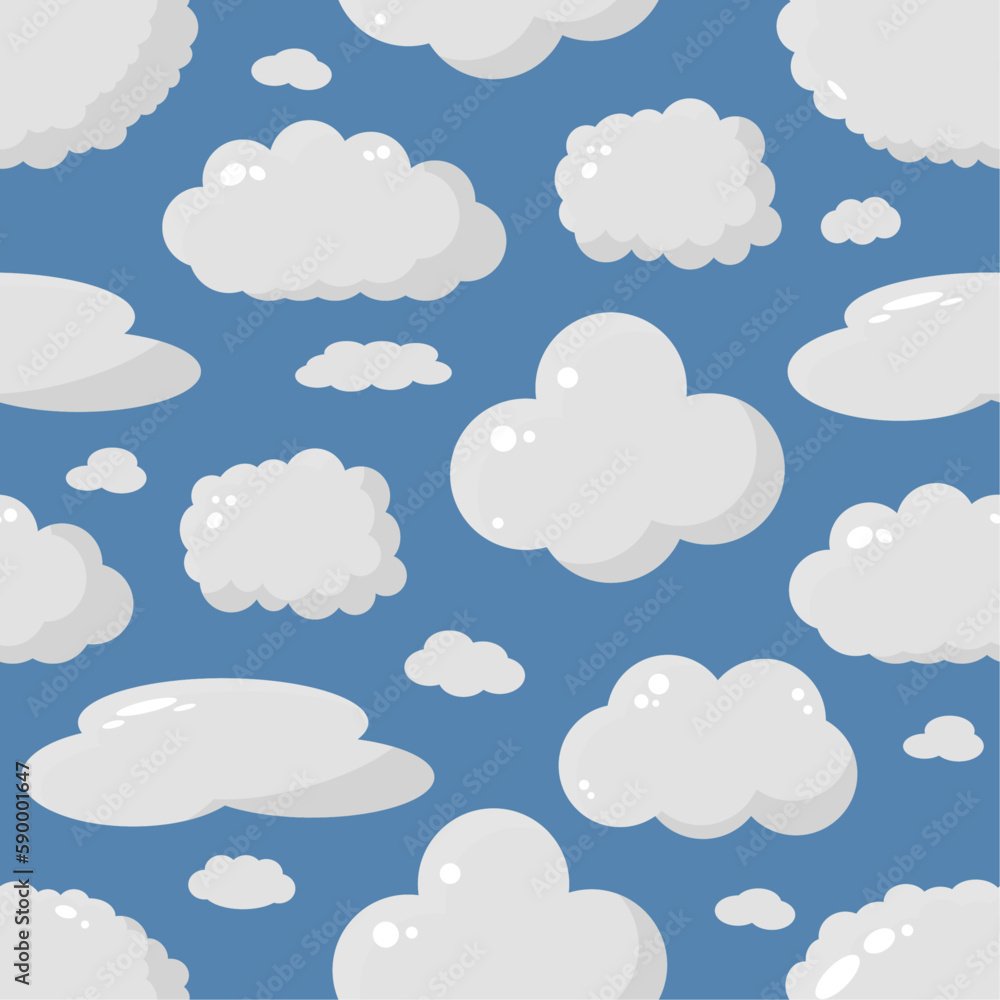 Seamless pattern with clouds. Vector background with gray clouds