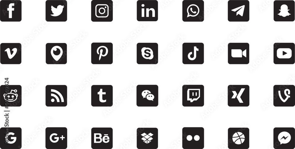 Vetor de Social media rounded corner icons . Facebook, Instagram ...