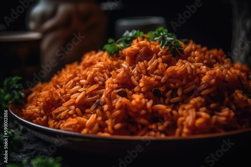 Jollof rice. African National Food Dish. AI-Generated. photo