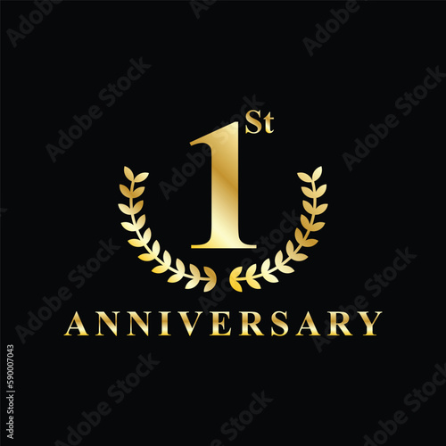 1st anniversary gold element logo design vector template