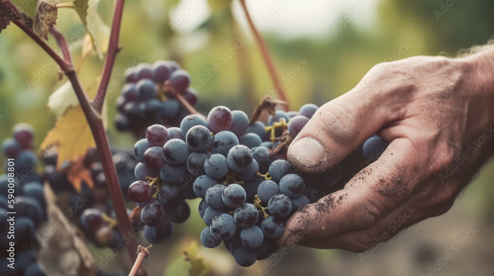 Hands picking grapes from the vineyard