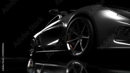 Abstract sport luxury car. Dark background. Ai generated © vladzelinski